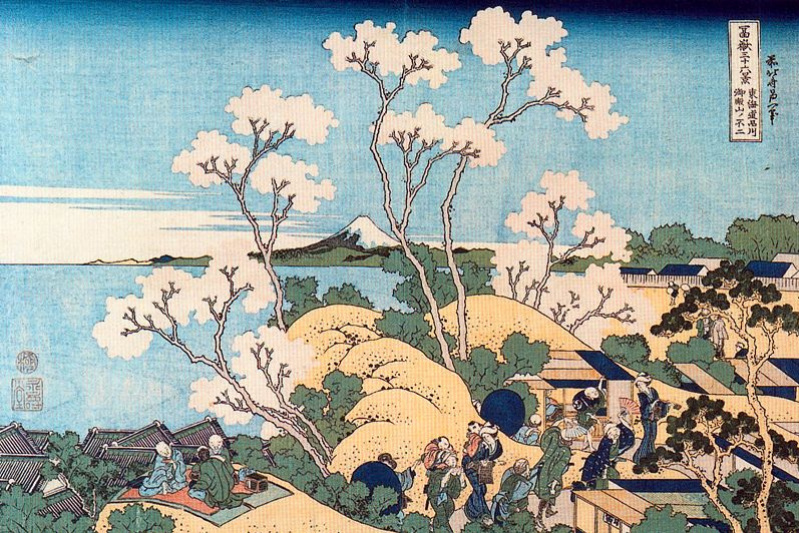 Кацусика Хокусай. Вид на Фудзи с горы Готэнъяма у реки Синагава