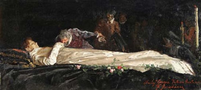Франческо Яковаччи. Микеланджело у гроба Виттории Колонны, целующий руку покойной, 1880 г. 
Национал