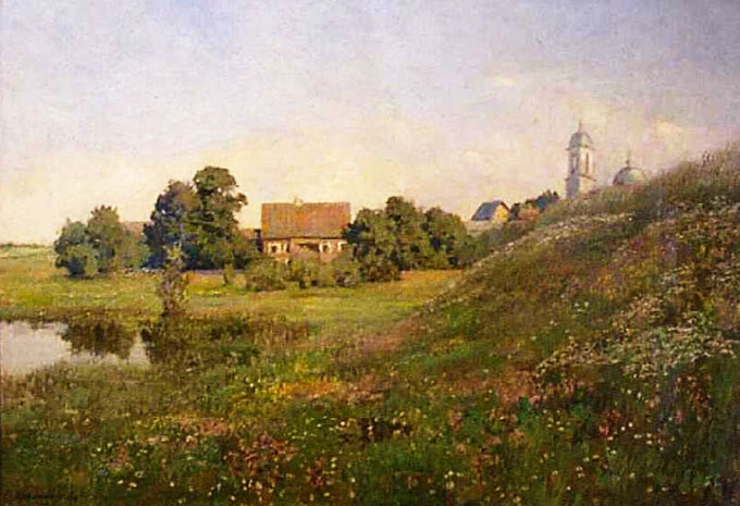 Софья Кувшинникова. Пейзаж с церковью. 1893. Холст, масло. 41 х 59 см.