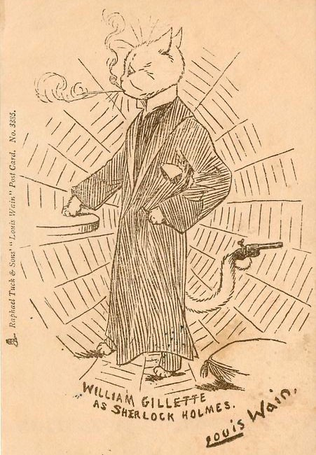 Луис Уэйн, открытка «Уильям Джиллет в роли Шерлока Холмса» (1902)