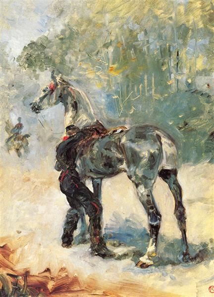 Анри Тулуз-Лотрек — «Артиллерист, седлающий лошадь», 1879 г.
 