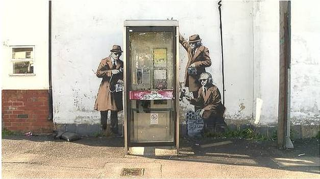 GCHQ Government Spies Telephone Box, 2014. Cheltenham