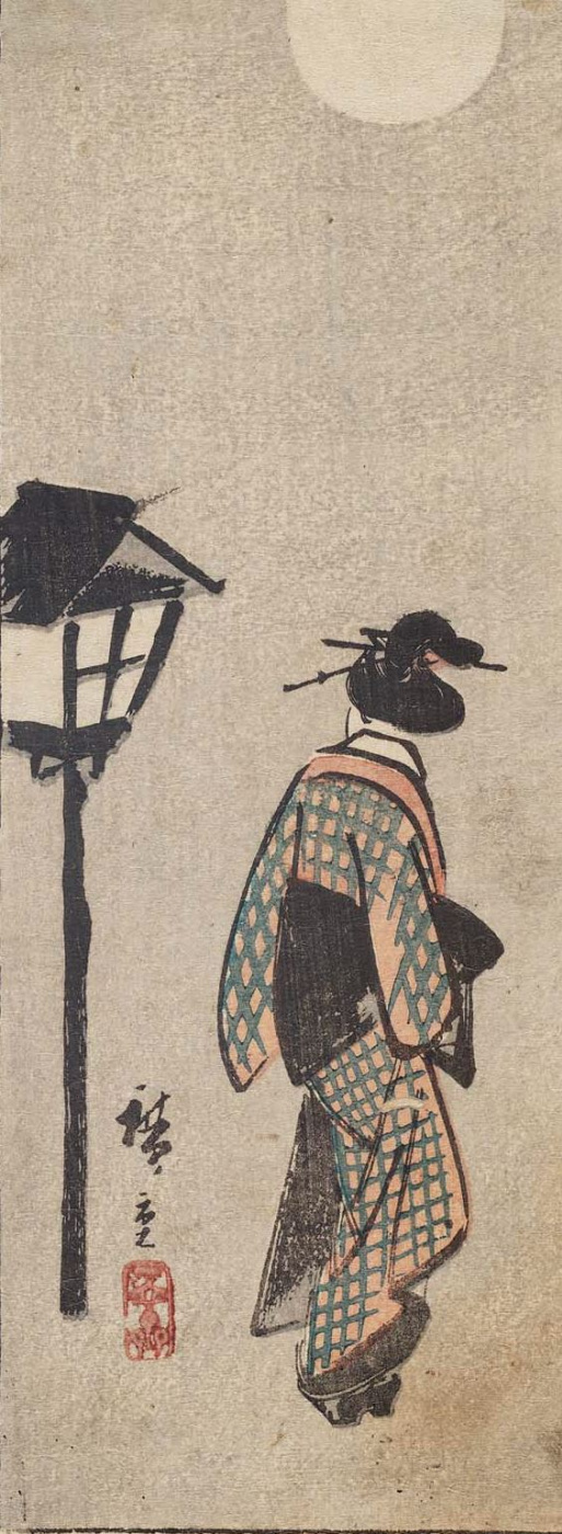 Утагава Хиросигэ. Девушка у фонаря в лунную ночь