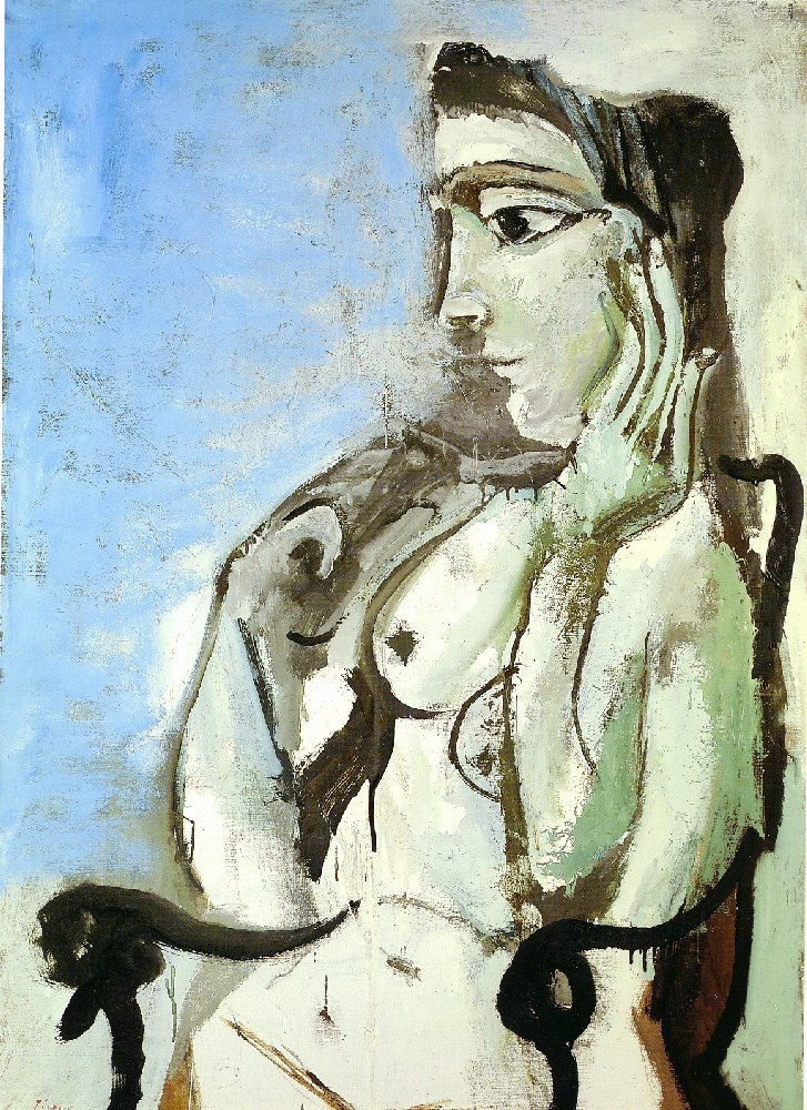 Пабло Пикассо. Обнаженная женщина, сидящая в кресле
