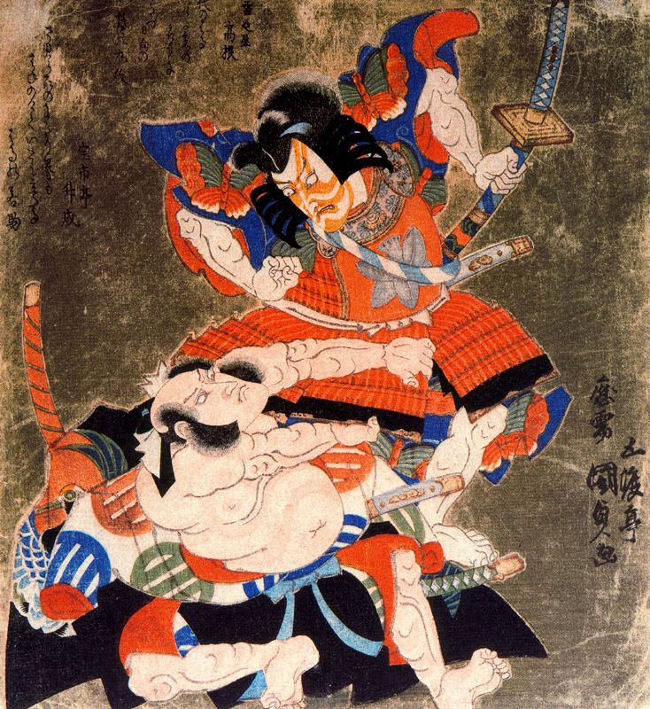 Утагава Кунисада. Актеры кабуки Итикава Данзюро VII и Бандо Мицугоро III