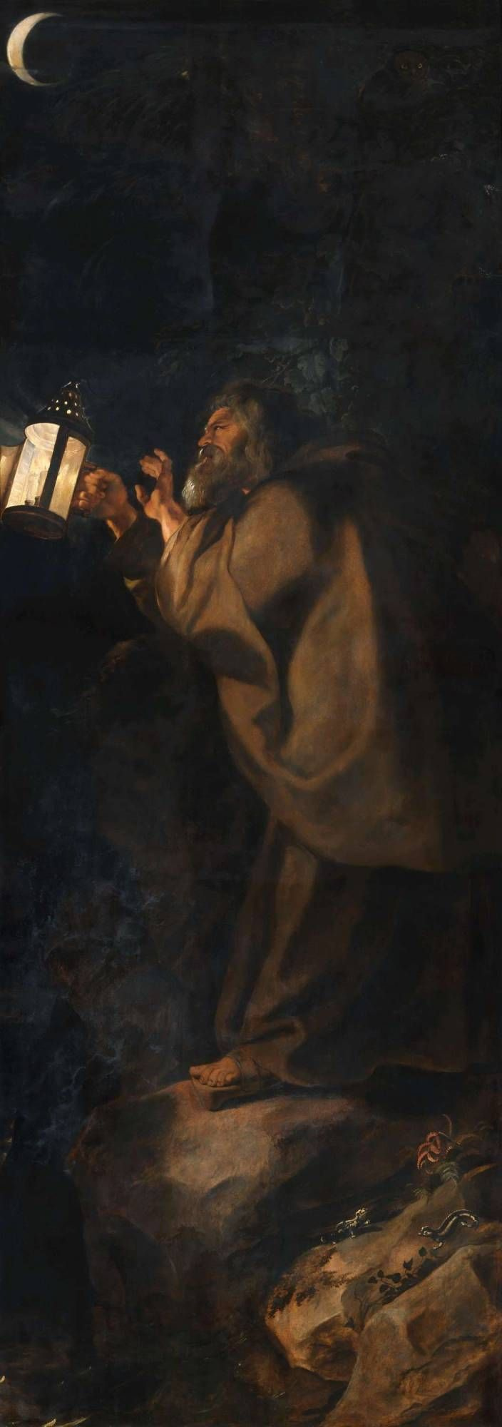 Питер Пауль Рубенс. Снятие с креста (фрагмент, обратная сторона правой створки - Отшельник с фонарем)
