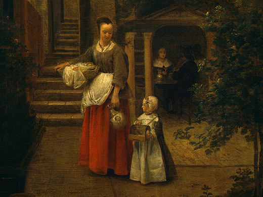Питер де Хох. Женщина с ребенком во дворе. Фрагмент