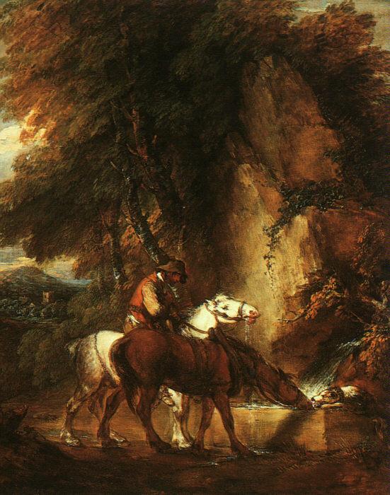 Томас Гейнсборо. Лесной пейзаж с лошадьми у водопоя