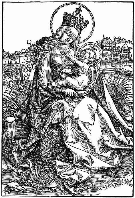 Ханс Бальдунг. Мария с младенцем на дерновой скамье