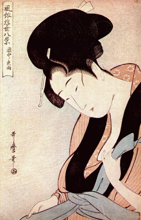 Китагава Утамаро. Женщина в спальне в дождливую ночь