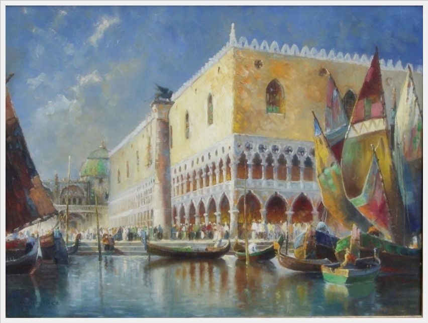 Эйнар Вегенер   (Лили Эльбе). Изображение гондол и парусных лодок на канале перед Дворцом Дожей