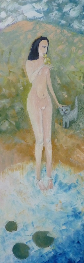 Svyatoslav Святослав Ryabkin Рябкин. A girl with a bird and cat Девушка с птичкой и котик
