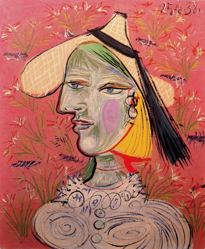 Пабло Пикассо. Женщина в соломенной шляпе на цветочном фоне (Мари-Терез)