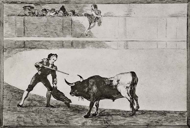Франсиско Гойя. Серия "Тавромахия", лист 30: Педро Ромео убивает стоящего быка