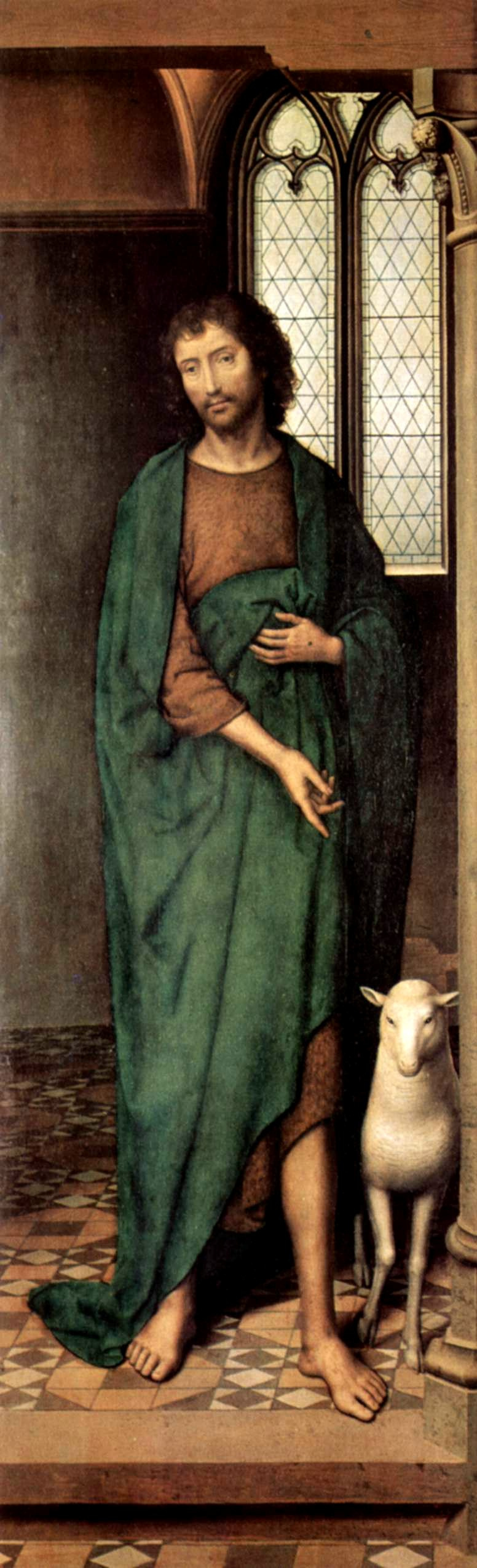 Ганс Мемлинг. Святой Иоанн Креститель. Алтарь страстей (Триптих Гревераде). Левая створка, внешняя сторона