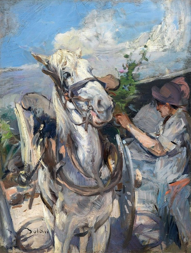 Джованни Больдини. Белая лошадь с упряжью