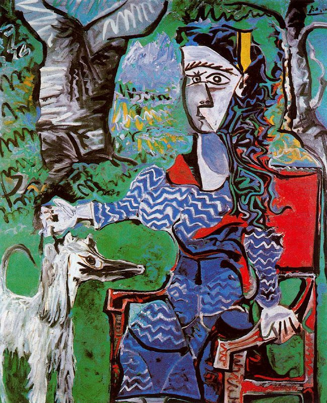 Пабло Пикассо. Женщина с собакой под деревом