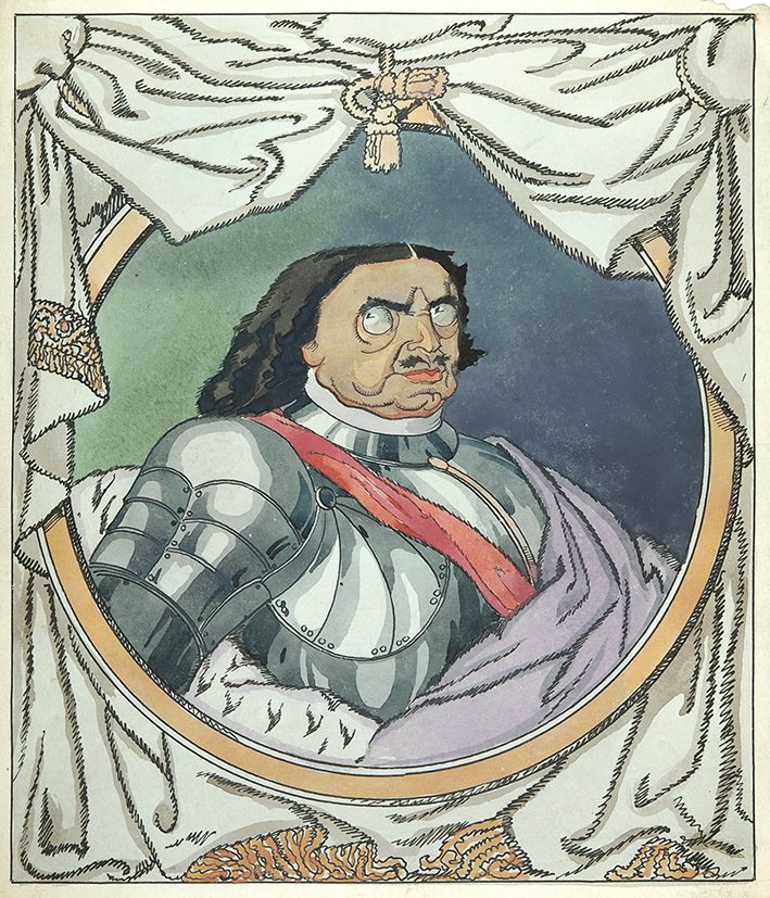 Дмитрий Стахиевич Моор (Орлов). Шаржированный портрет императора Петра I.   Ватман,  перо
