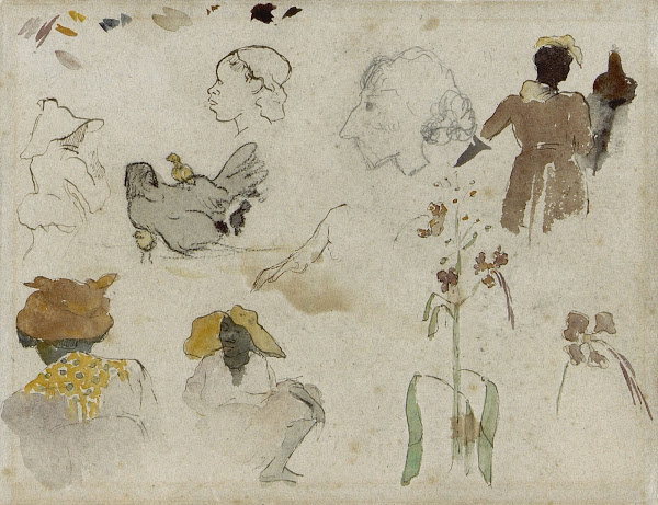 Paul Gauguin. Sketch of Several Figures, Flowers and Animal (verso)