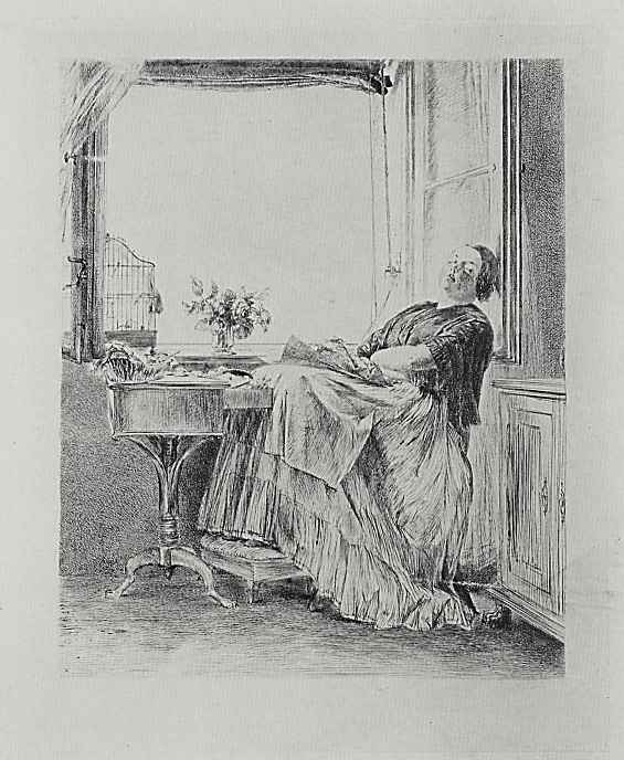 Адольф фон Менцель. Заснувшая у окна вышивальщица, первое состояние