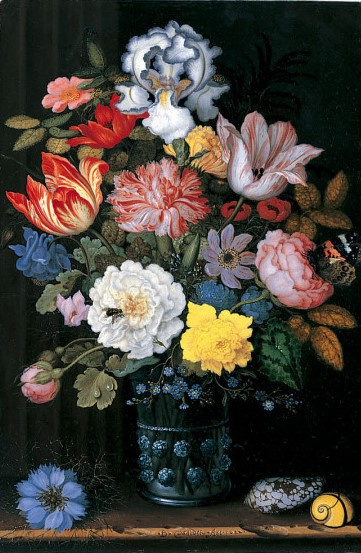 Балтазар ван дер Аст. Натюрморт с цветами в вазе и раковинами
