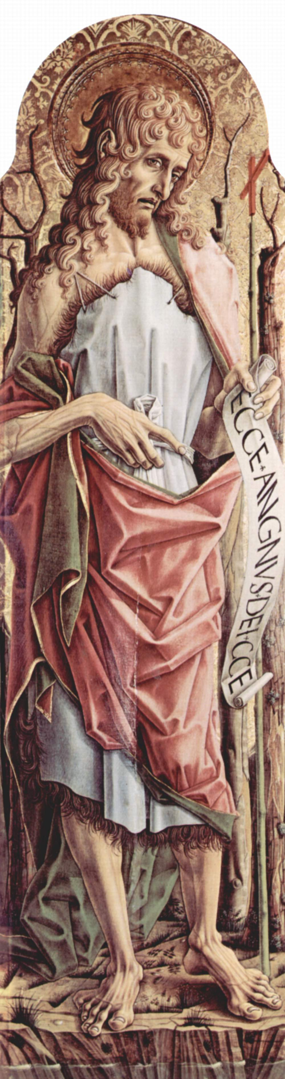 Карло Кривелли. Иоанн Креститель. Центральный алтарь кафедрального собора в Асколи, полиптих, левая створка, внутренняя сторона
