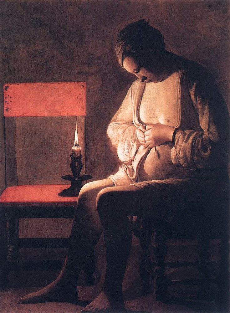 Жорж де Латур. Женщина перед свечей