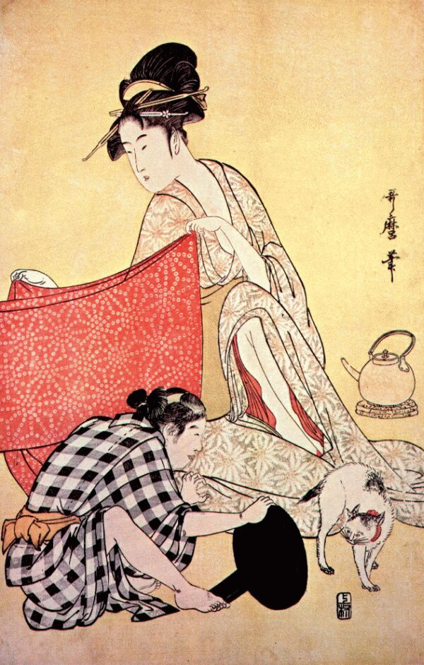 Китагава Утамаро. Женщины шьют платья 4-Правая панель