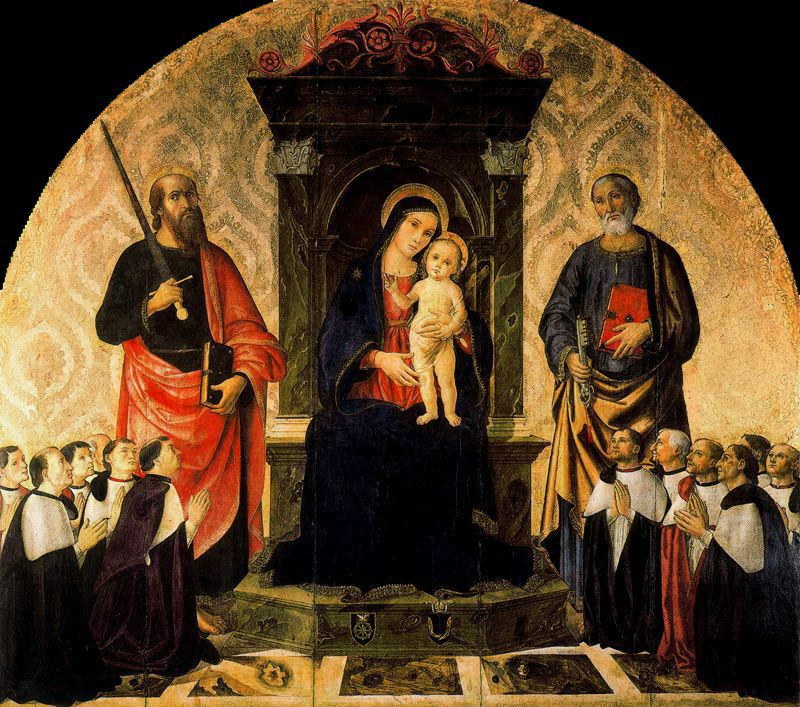 Антониаццо Романо. Мария с Младенцем, святые Петр и Павел и 12 магистров Роты