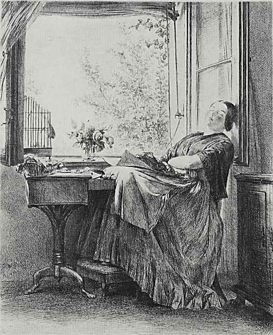 Адольф фон Менцель. Заснувшая у окна вышивальщица