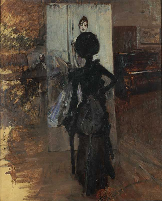 Джованни Больдини. Женщина в черном перед портретом миссис Эмилианы Конча де Осса