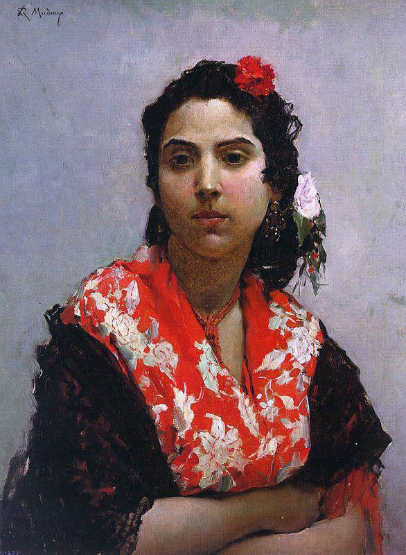 Раймундо Мадрасо. Женщина с красной розой в волосах