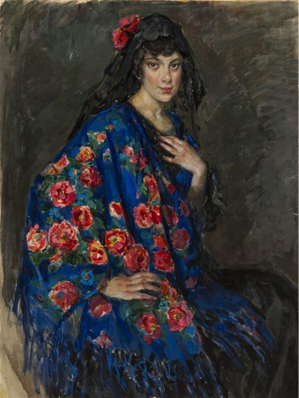 Елена Андреевна Киселева. Портрет неизвестной в шали. 1910