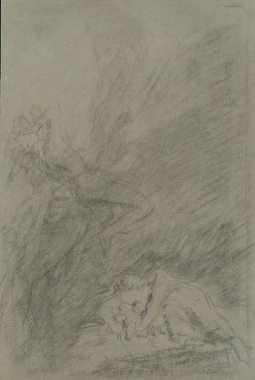 Николай Николаевич Ге. Женщина с двумя детьми и падающий ангел. Эскиз иллюстрации к рассказу «Чем люди живы»