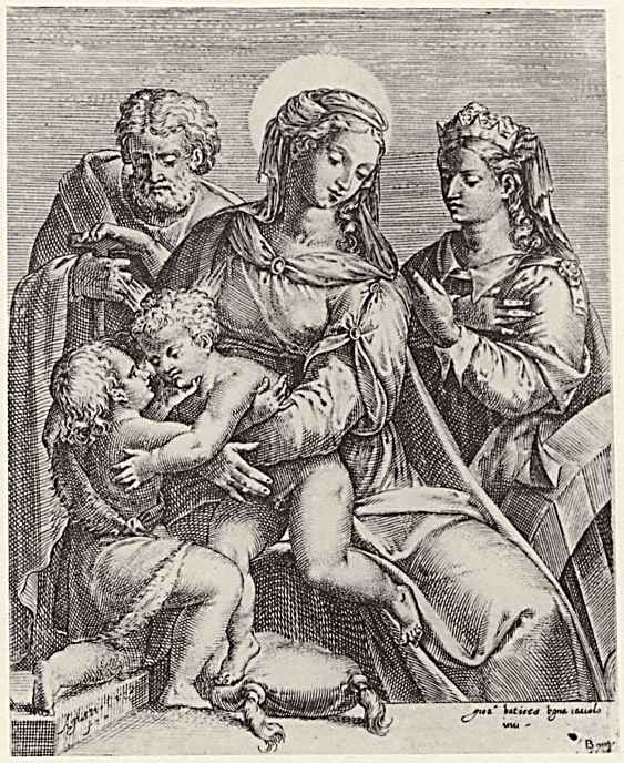 Агостино Карраччи. Святое семейство со святой Екатериной Александрийской и Иоанном Крестителем