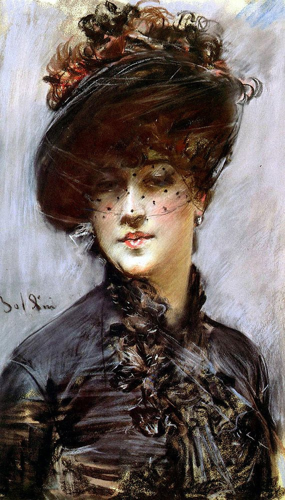 Джованни Больдини. Женщина в черной шляпе с вуалью