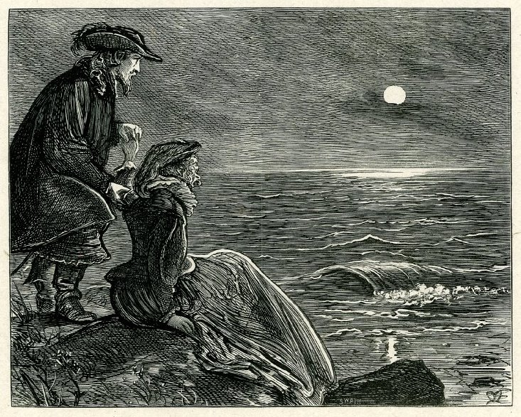 Джон Эверетт Милле. Зачарованные. Пара лунной ночью у моря. Иллюстрация к стихотворению, "Раз в неделю"