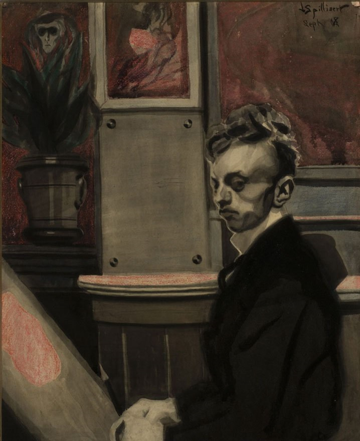 Леон Спиллиарт. Self-portrait (Autoportrait), 1908 Encre de chine, lavis, pinceau