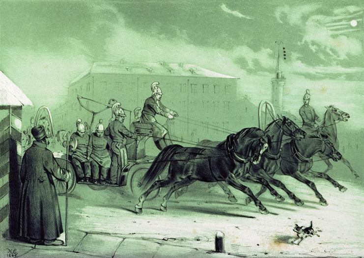 Николай Егорович Сверчков. Пожарные в Санкт-Петербурге ночью. 1845