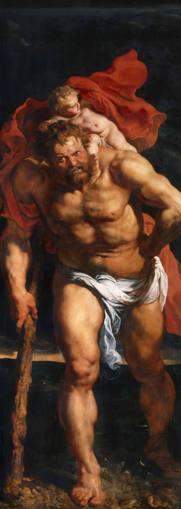 Питер Пауль Рубенс. Снятие с креста (фрагмент, обратная сторона левой створки - Св.Христофор несёт Младенца Христа)