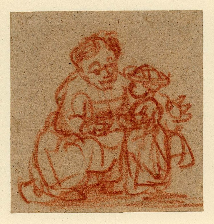Рембрандт Харменс ван Рейн. Женщина учит ребёнка стоять