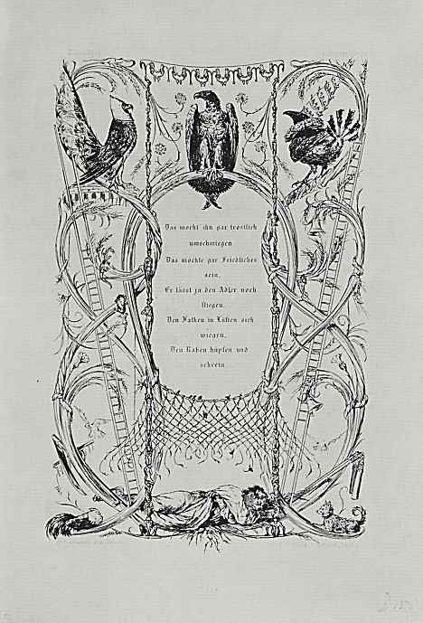 Адольф фон Менцель. Иллюстрация к стихотворению Анастазия Грюна "Птицы - сборщики податей"