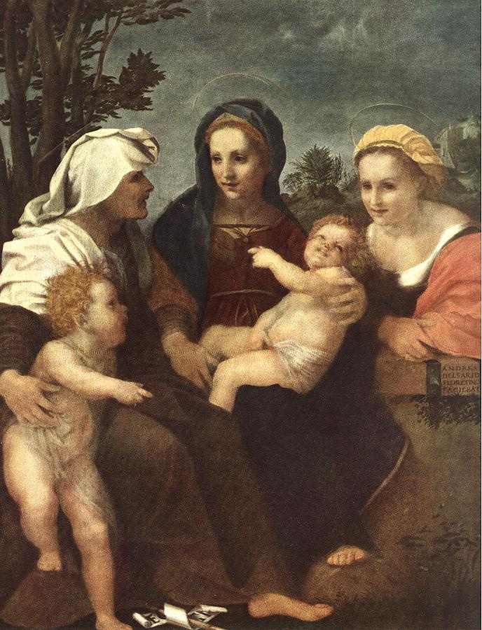 Андреа дель Сарто. Мадонна с младенцем, святыми Екатериной, Елизаветой и Иоанном Крестителем