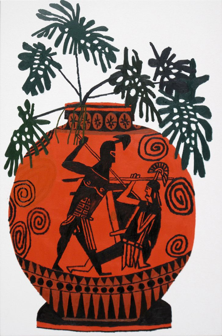 Йонас Вуд. Греческая ваза с зелёными листьями