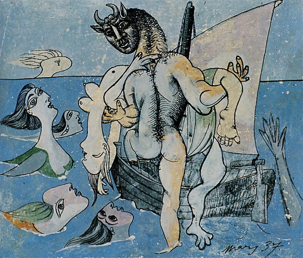 Пабло Пикассо. Сирены и Минотавр, спасающий женщину