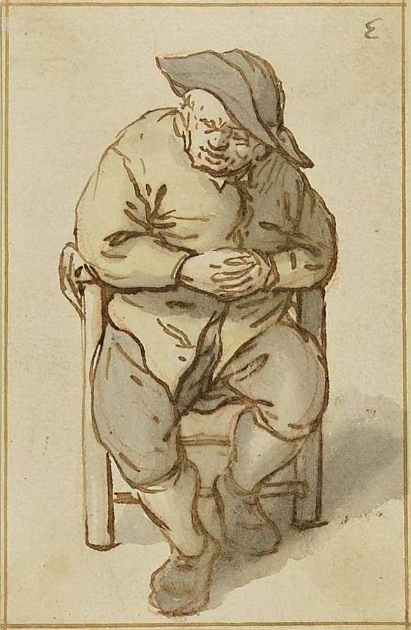 Адриан Янс ван Остаде. Сидящий крестьянин со сложенными руками