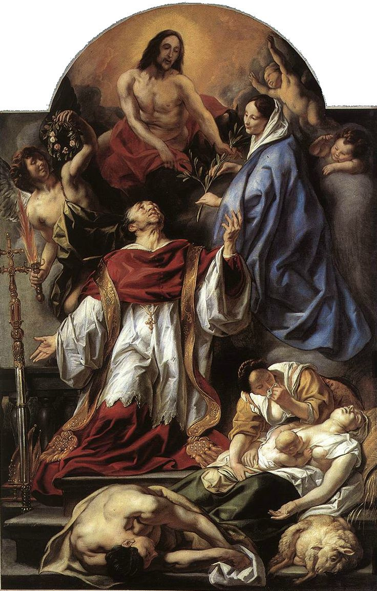Святой Чарльз Борромео заботится о жертвах чумы в Милане