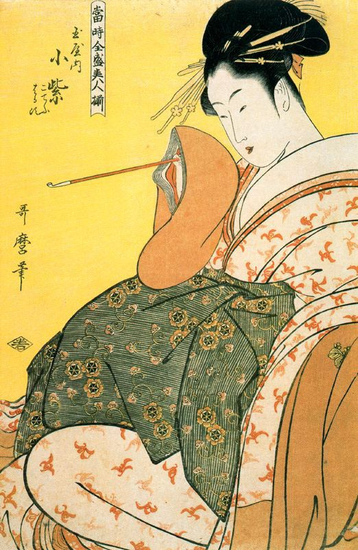 Китагава Утамаро. Комурасаки из Тамаи с трубкой в руке