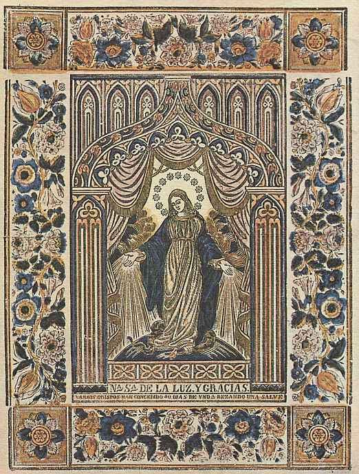 Ксилограф из печатни Эстивиль в Барселоне. Вотивный образ Девы Марии в лучах милосердия