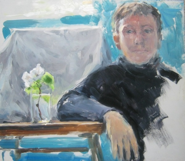 Евгений Кротов. Цветок груши на фоне автопортрета